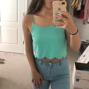 Teal scalloped crop top